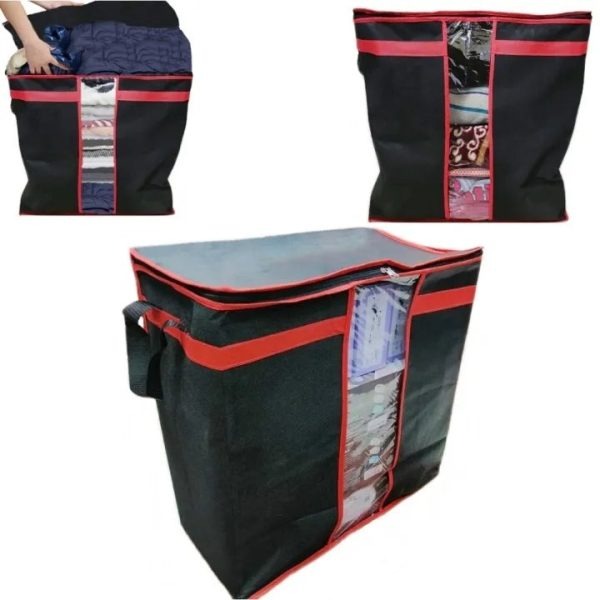 Black Storage Blanket Bag Organizer Folding Bag Organizer, Cloth Storage Boxes For Wardrobe. (Good Quality) - pack of 1