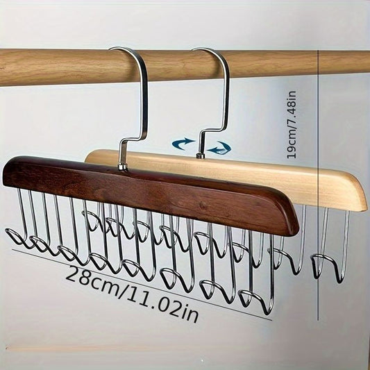 8 Hooks Wooden Clothes Hanger With Tie Rack Belt Hangers with 360°Rotating