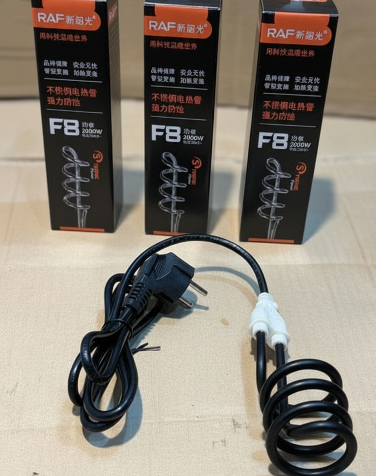 RAF F8 2000W Electric Water Heating Coil – Stainless Steel Immersion Rod | Fast, Safe & Efficient Water Heater for Home Use - With box