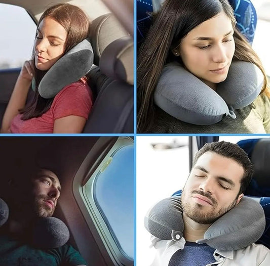100% Pure Memory Foam Travel Pillow – Soft Neck & Head Support Cushion for Airplane, Car, Home & Office (Black)