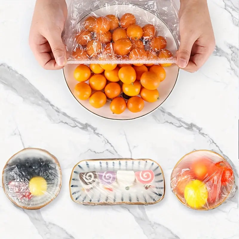 Disposable Plastic Wrap Covers Elastic Tight Food Grade Fresh Keeping Dust Proof Insect Proof Kitchen Accessories - 100pcs