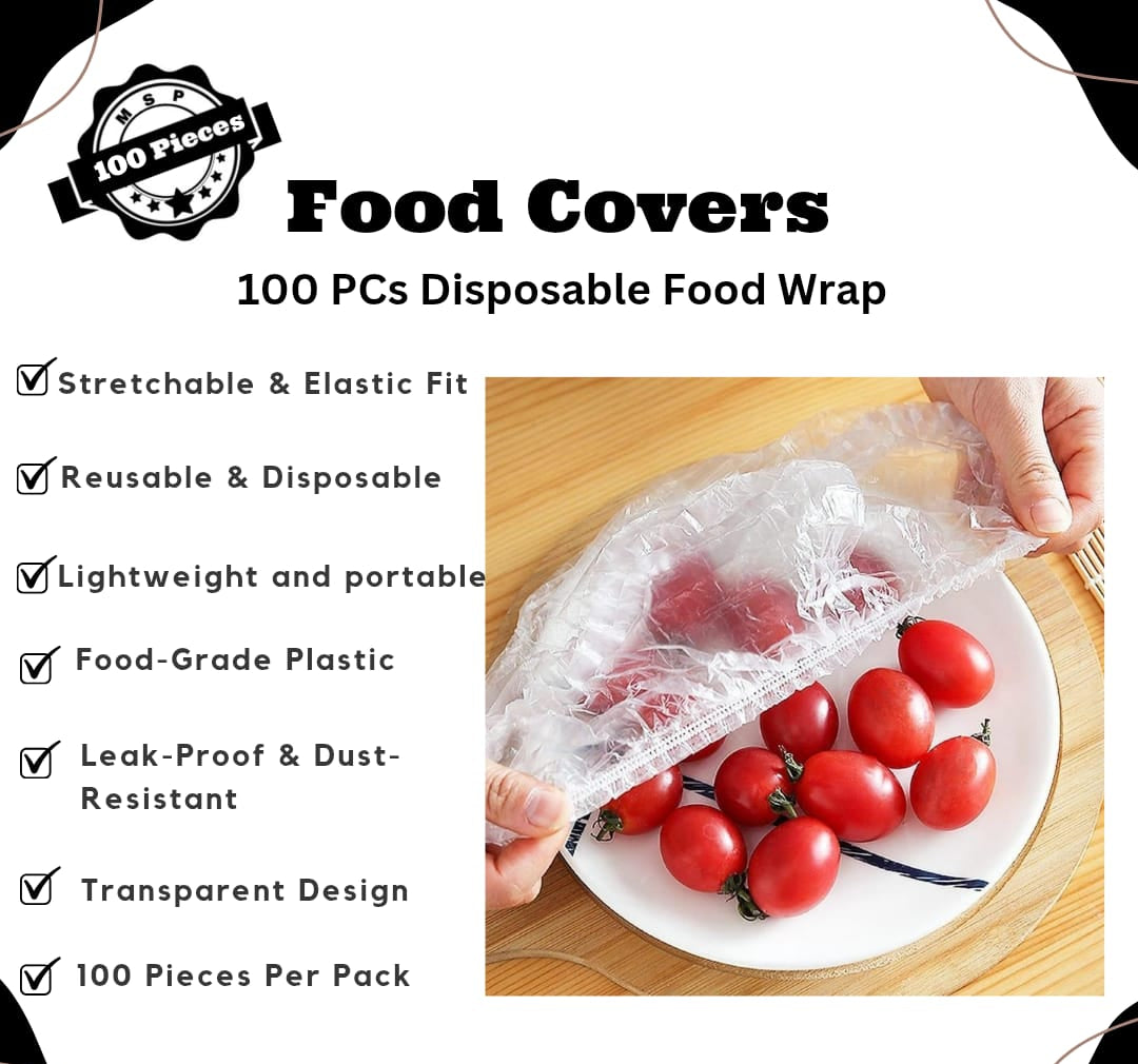 Disposable Plastic Wrap Covers Elastic Tight Food Grade Fresh Keeping Dust Proof Insect Proof Kitchen Accessories - 100pcs